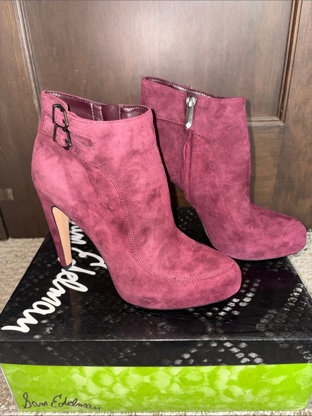 Sam Edelman Kit Burgundy Suede Booties 6.5